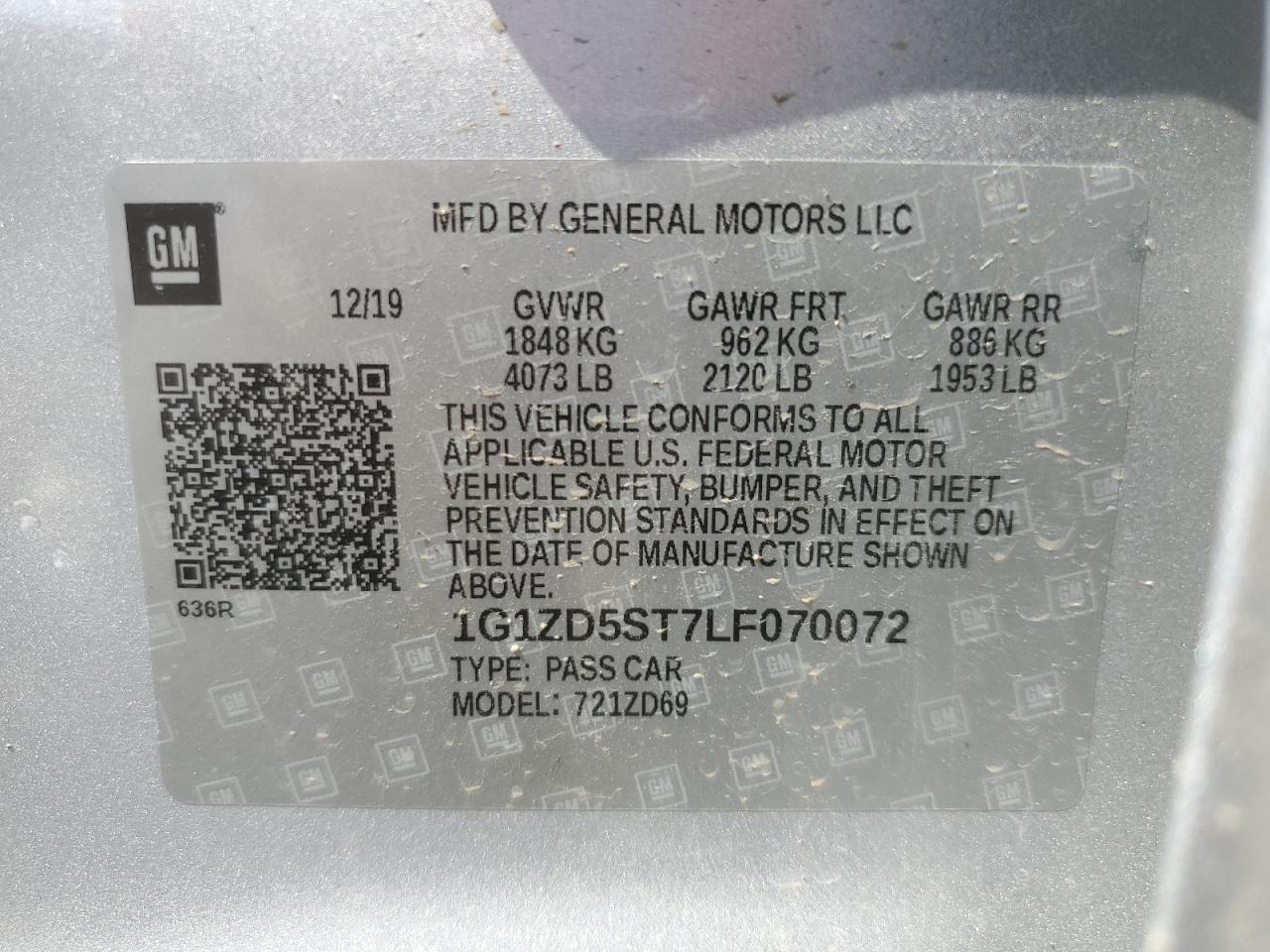 2020 Chevrolet Malibu VIN 1G1ZD5ST7LF070072 Copart auction photo, all over damage thumbnail 14