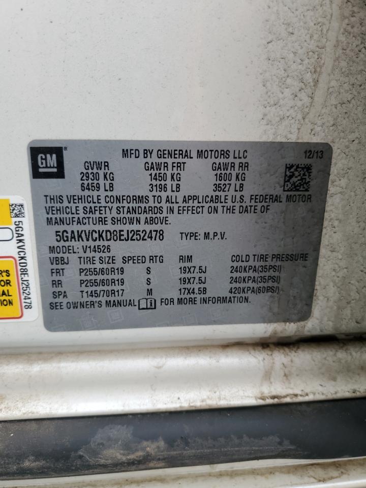 2014 Buick Enclave VIN 5GAKVCKD8EJ252478 Copart auction photo, front end damage thumbnail 13