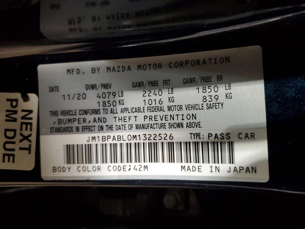 2021 Mazda 3 VIN JM1BPABL0M1322526 Copart auction photo, front end damage thumbnail 12