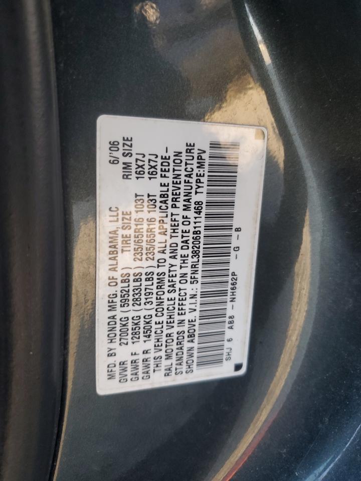 2006 Honda Odyssey VIN 5FNRL38206B111468 Copart auction photo, front end damage thumbnail 13