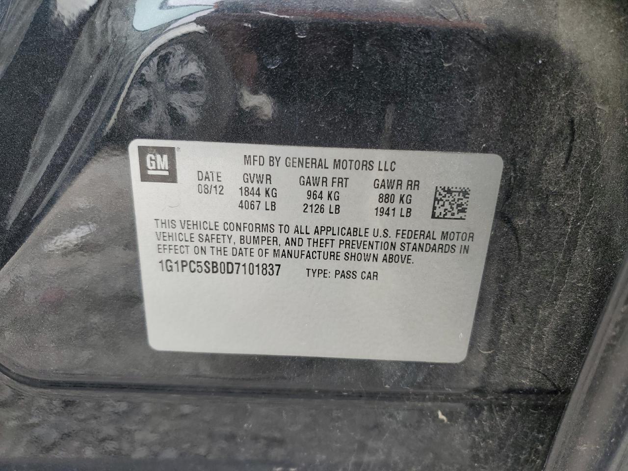 2013 Chevrolet Cruze VIN 1G1PC5SB0D7101837 Copart auction photo, front end damage thumbnail 13
