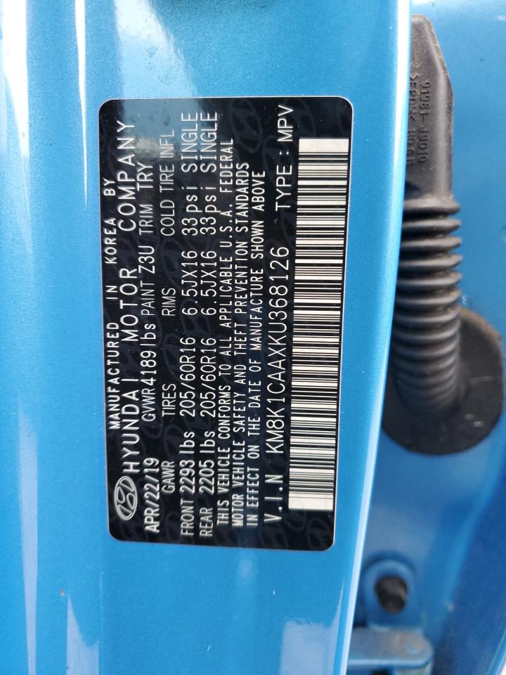 2019 Hyundai Kona VIN KM8K1CAAXKU368126 Copart auction photo, rear end damage thumbnail 14