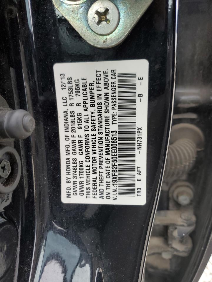 2014 Honda Civic VIN 19XFB2F50EE006513 Copart auction photo, side / minor dent/scratches damage thumbnail 12