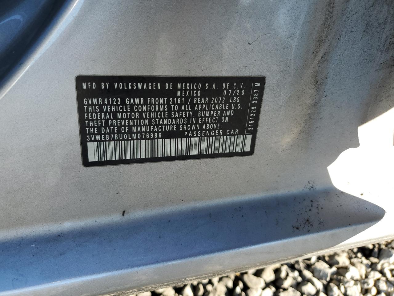 2020 Volkswagen Jetta VIN 3VWEB7BU0LM076986 Copart auction photo, rear end damage thumbnail 14