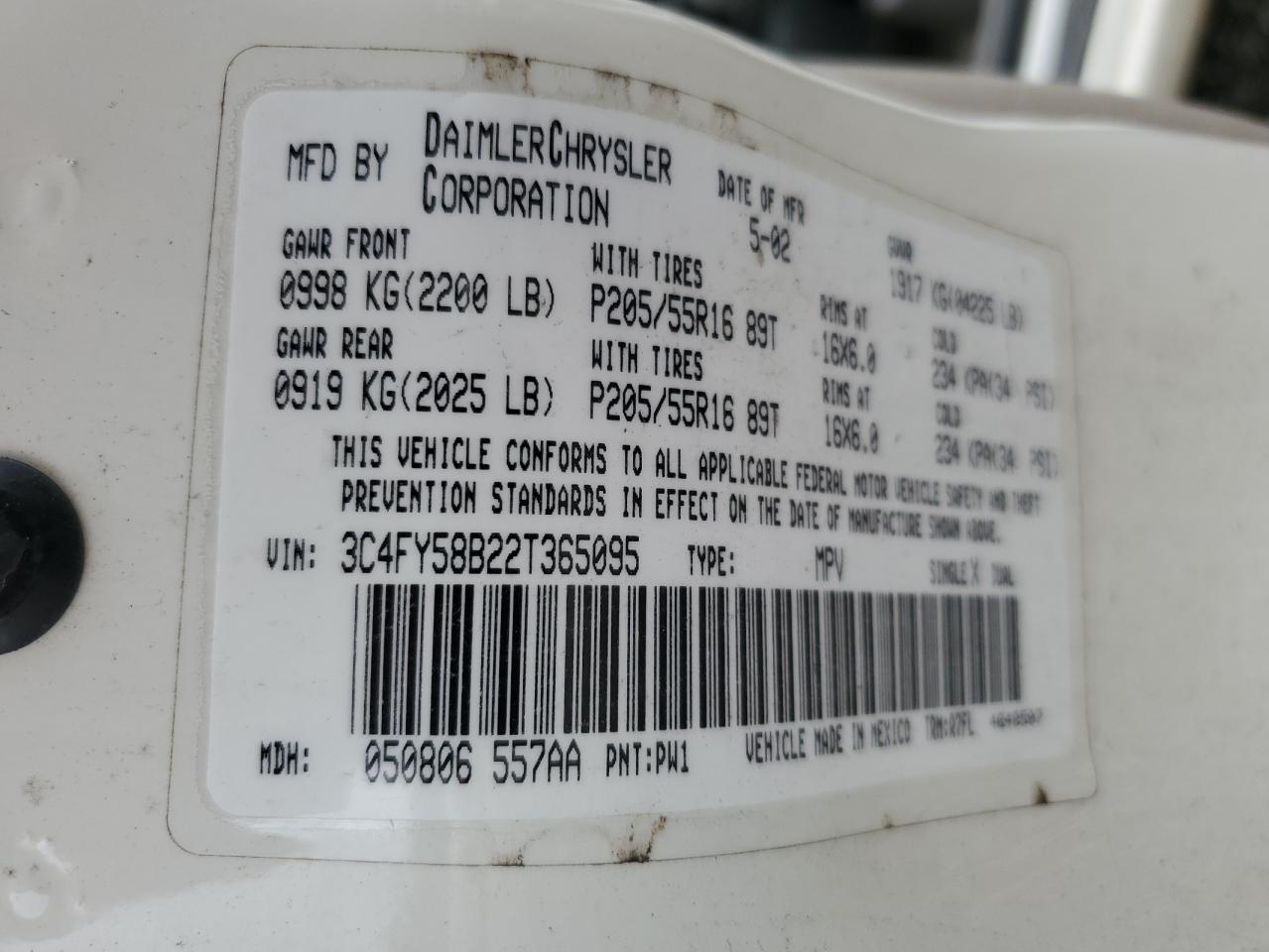 2002 Chrysler PT Cruiser VIN 3C4FY58B22T365095 Copart auction photo, rear end / mechanical damage thumbnail 12