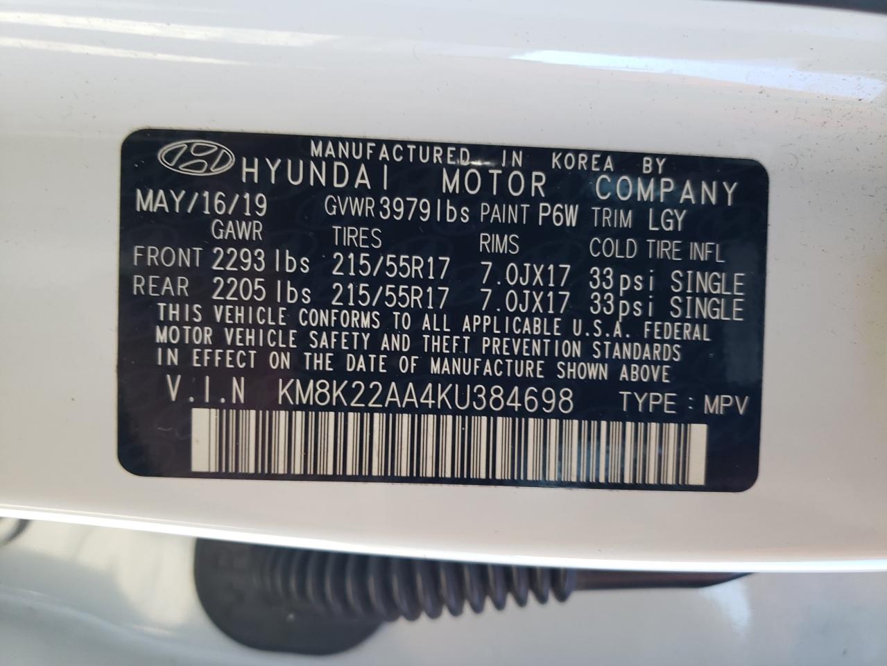 2019 Hyundai Kona VIN KM8K22AA4KU384698 Copart auction photo, front end / minor dent/scratches damage thumbnail 15