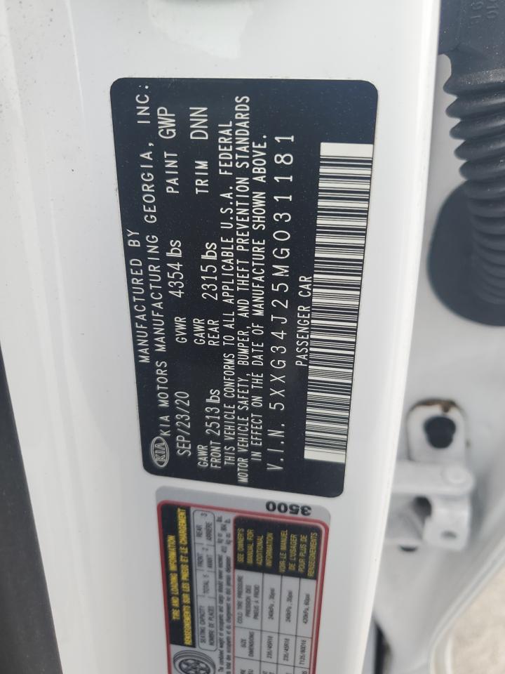 2021 KIA K5 VIN 5XXG34J25MG031181 Copart auction photo, front end / side damage thumbnail 14