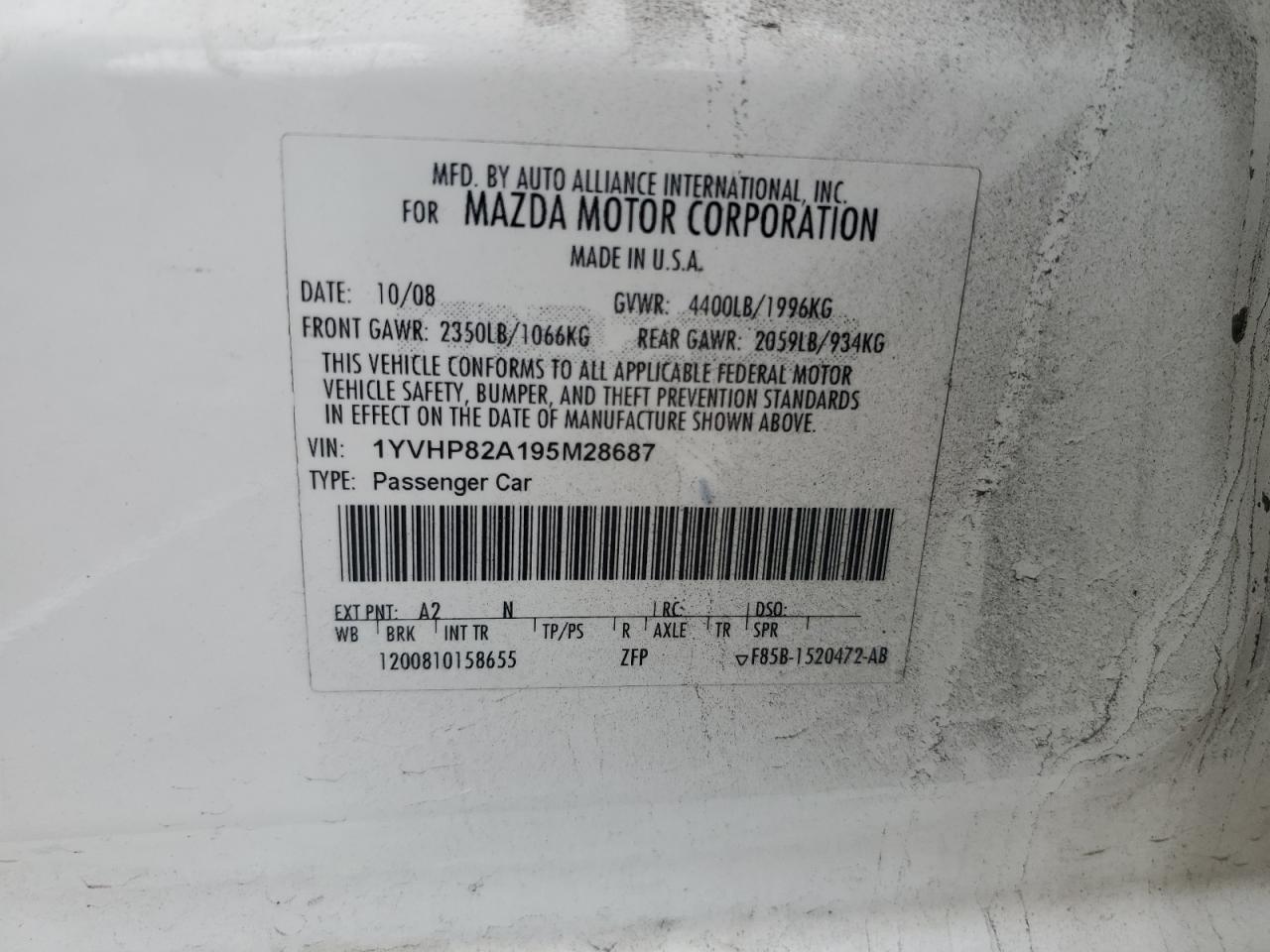2009 Mazda 6 VIN 1YVHP82A195M28687 Copart auction photo, side damage thumbnail 14