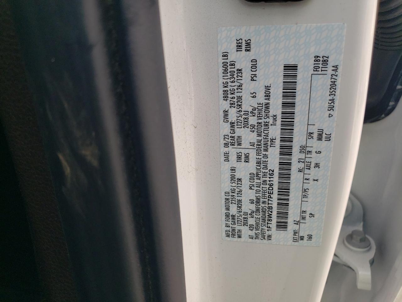 2023 Ford F250 VIN 1FT8W2BT7PED61162 Copart auction photo, side / undercarriage damage thumbnail 12