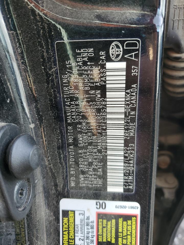 2015 Toyota Corolla VIN 2T1BURHE4FC365782 Copart auction photo, front end / undercarriage damage thumbnail 12