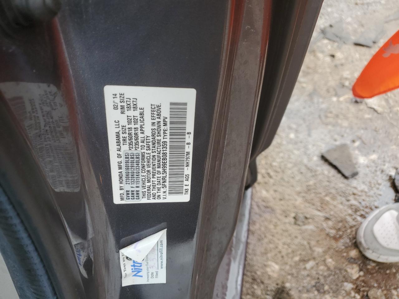 2014 Honda Odyssey VIN 5FNRL5H99EB081359 Copart auction photo, front end damage thumbnail 13