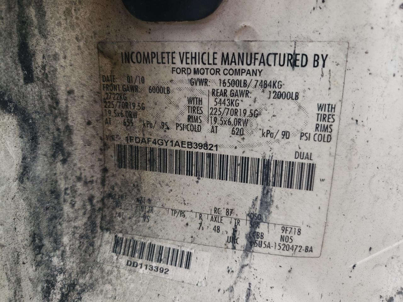 2010 Ford F450 VIN 1FDAF4GY1AEB39821 Copart auction photo, burn damage thumbnail 12