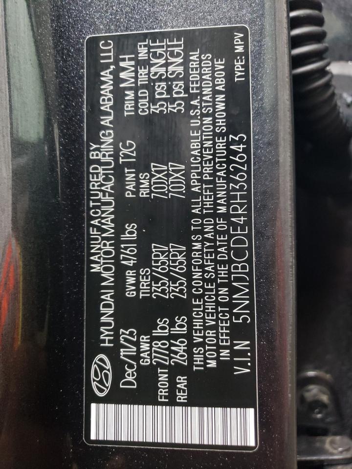 2024 Hyundai Tucson VIN 5NMJBCDE4RH362643 Copart auction photo, undercarriage / mechanical damage thumbnail 13