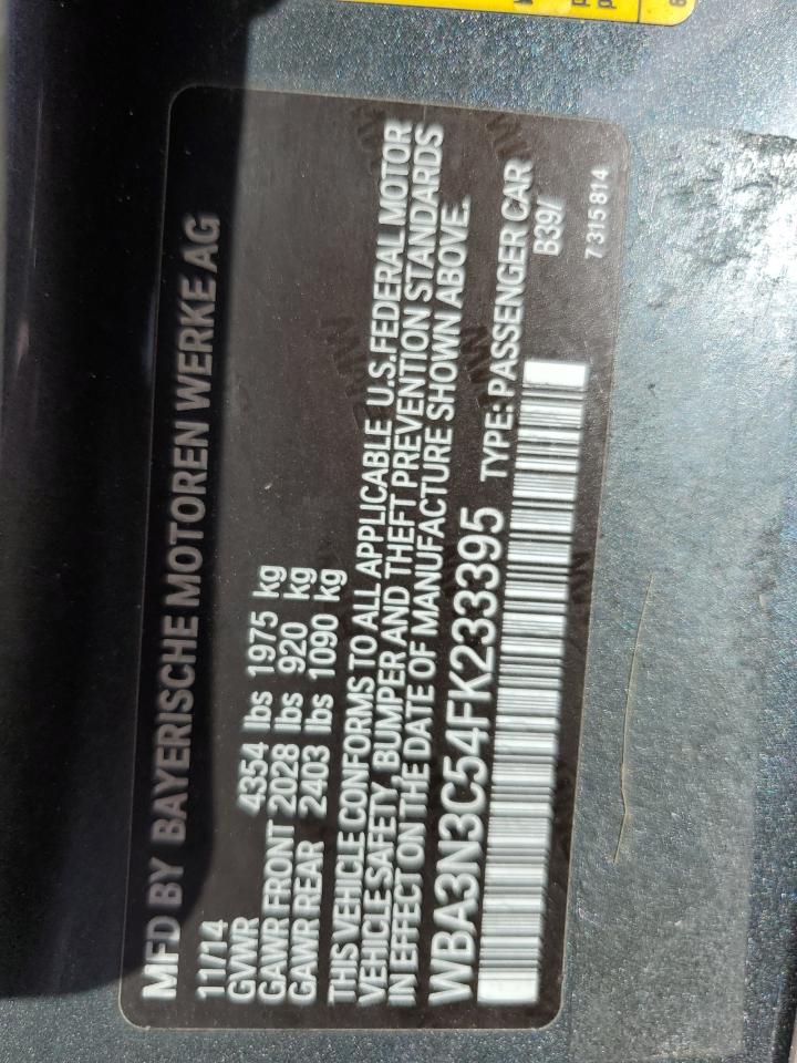 2015 BMW 4er VIN WBA3N3C54FK233395 Copart auction photo, front end damage thumbnail 13