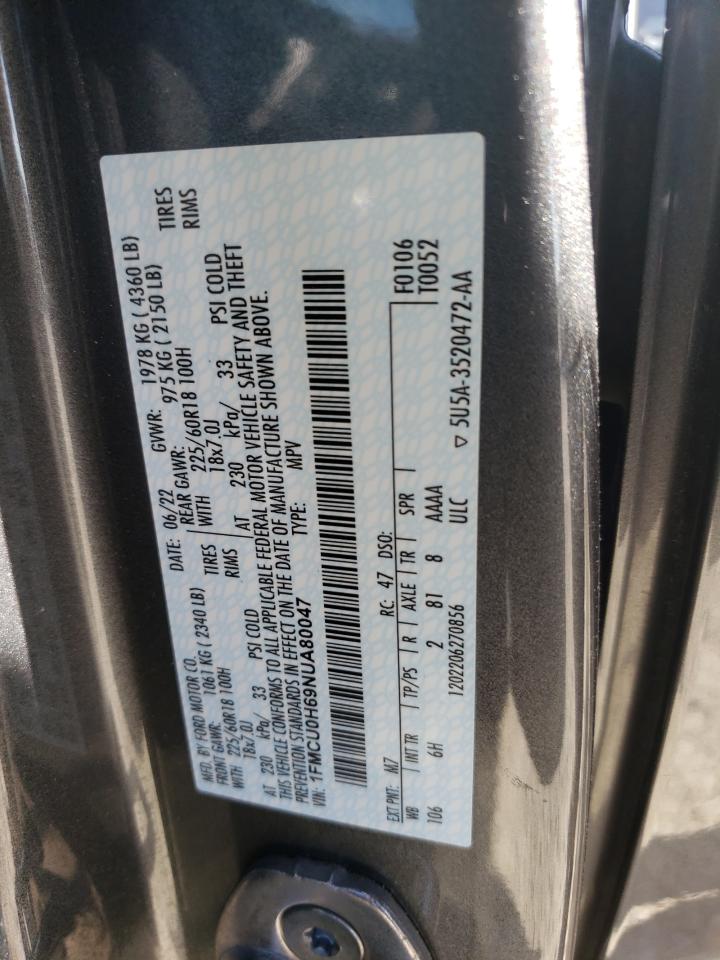 2022 Ford Escape VIN 1FMCU0H69NUA80047 Copart auction photo, front end damage thumbnail 15