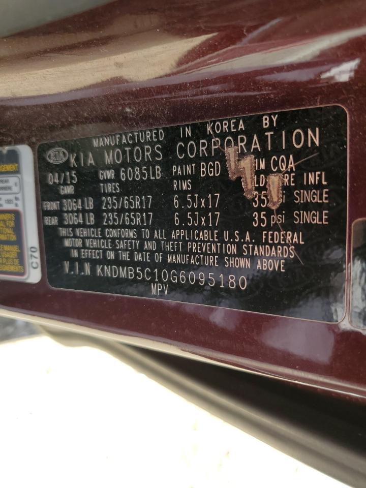 2016 KIA Sedona VIN KNDMB5C10G6095180 Copart auction photo, front end damage thumbnail 15