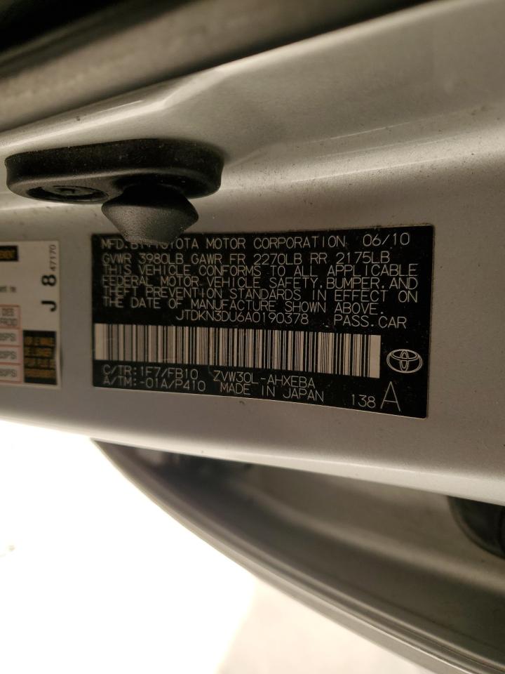2010 Toyota Prius VIN JTDKN3DU6A0190378 Copart auction photo, side / mechanical damage thumbnail 12