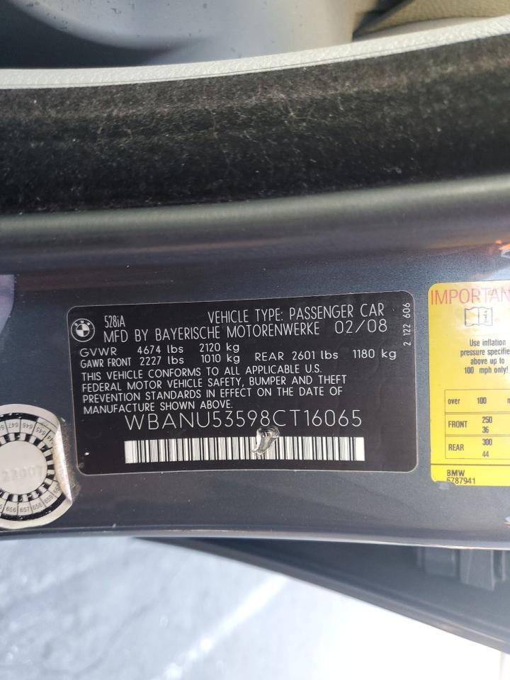 2008 BMW 5er VIN WBANU53598CT16065 Copart auction photo, side damage thumbnail 12