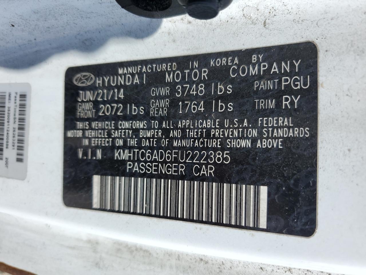 2015 Hyundai Veloster VIN KMHTC6AD6FU222385 Copart auction photo, all over damage thumbnail 13