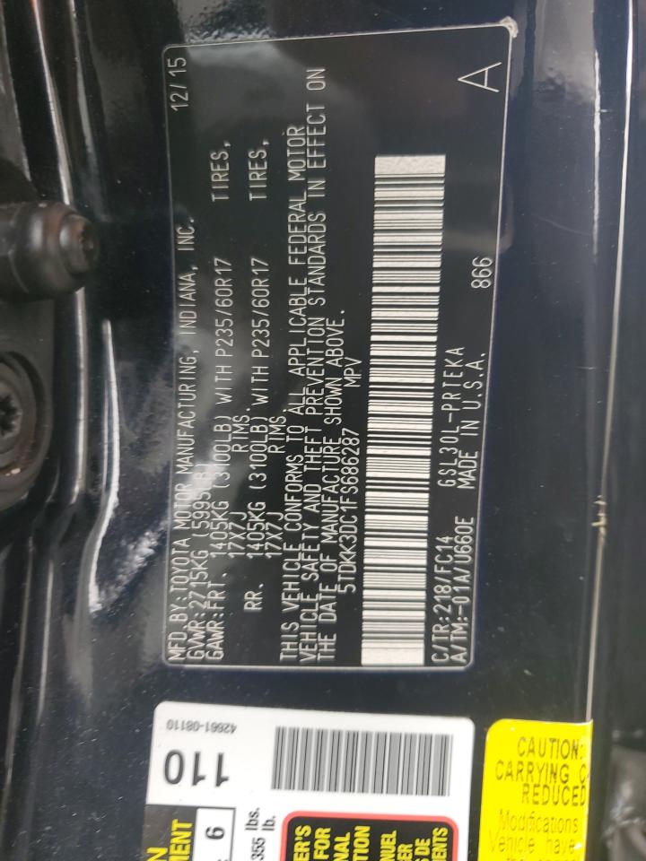 2015 Toyota Sienna VIN 5TDKK3DC1FS686287 Copart auction photo, front end damage thumbnail 13