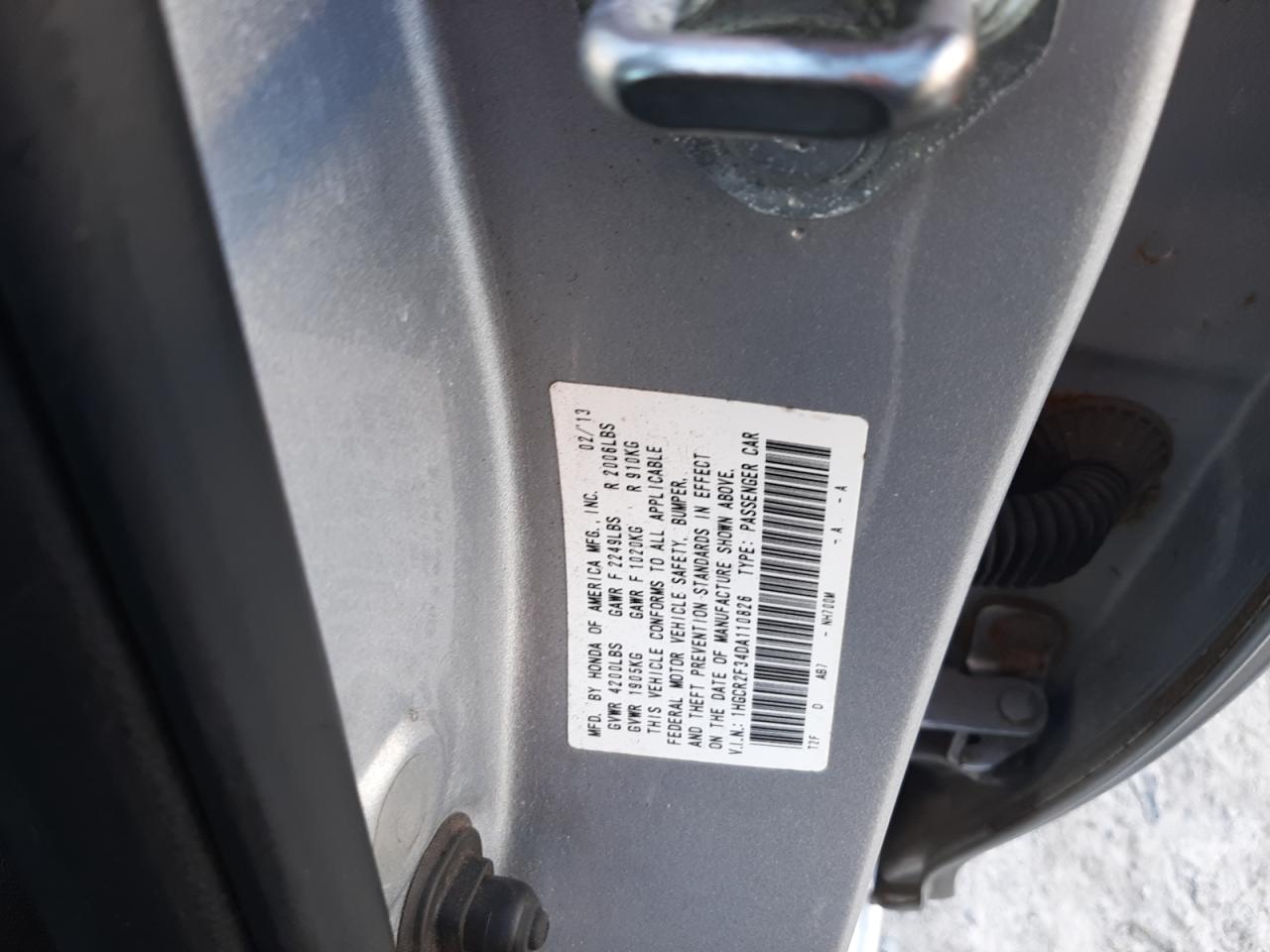 2013 Honda Accord VIN 1HGCR2F34DA110826 Copart auction photo, side / front end damage thumbnail 12