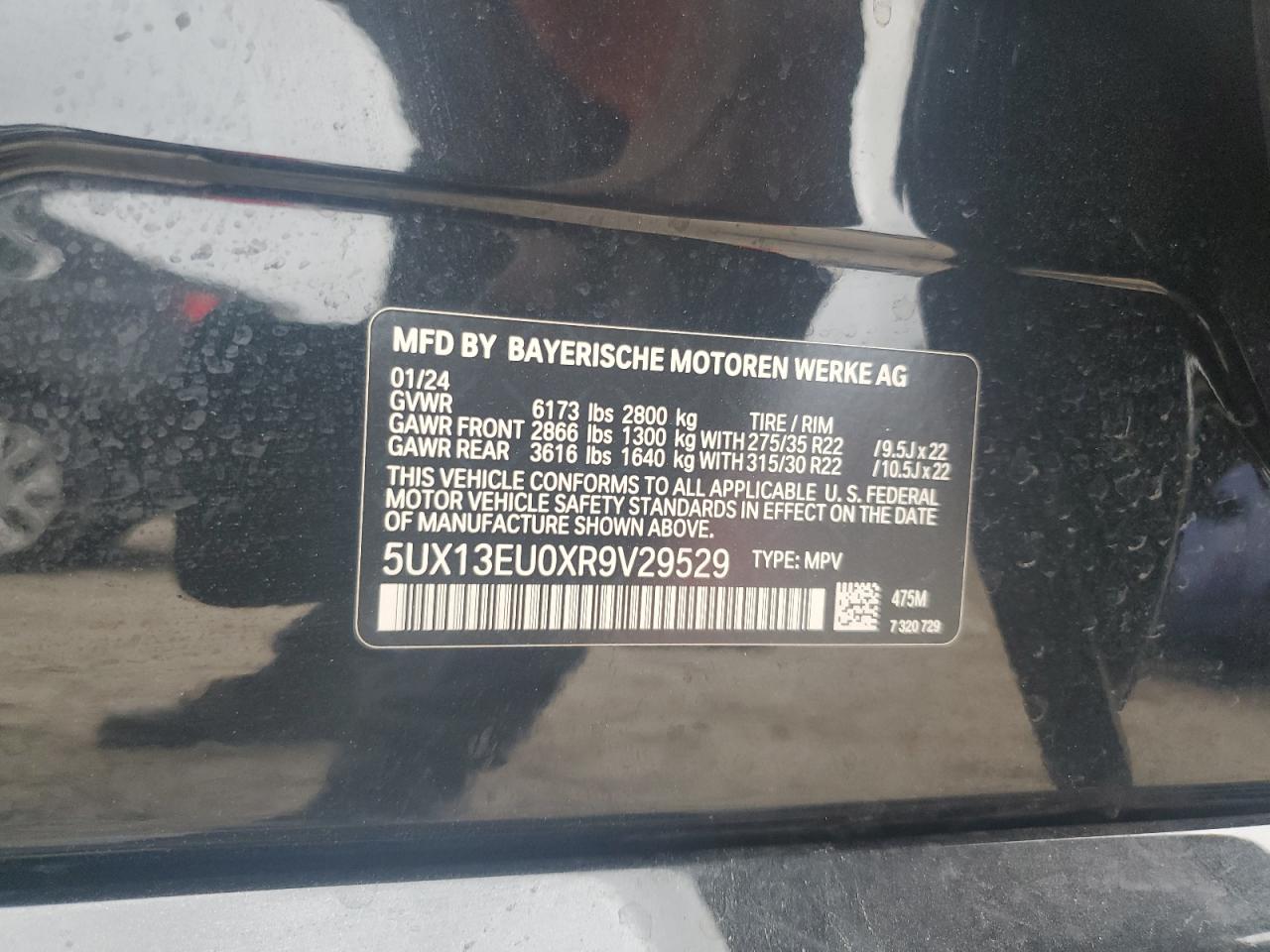 2024 BMW X5 VIN 5UX13EU0XR9V29529 Copart auction photo, side damage thumbnail 14