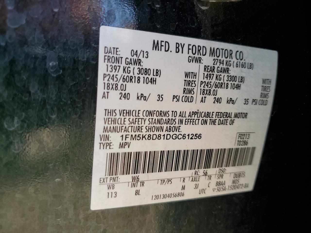 2013 Ford Explorer VIN 1FM5K8D81DGC61256 Copart auction photo, side damage thumbnail 15