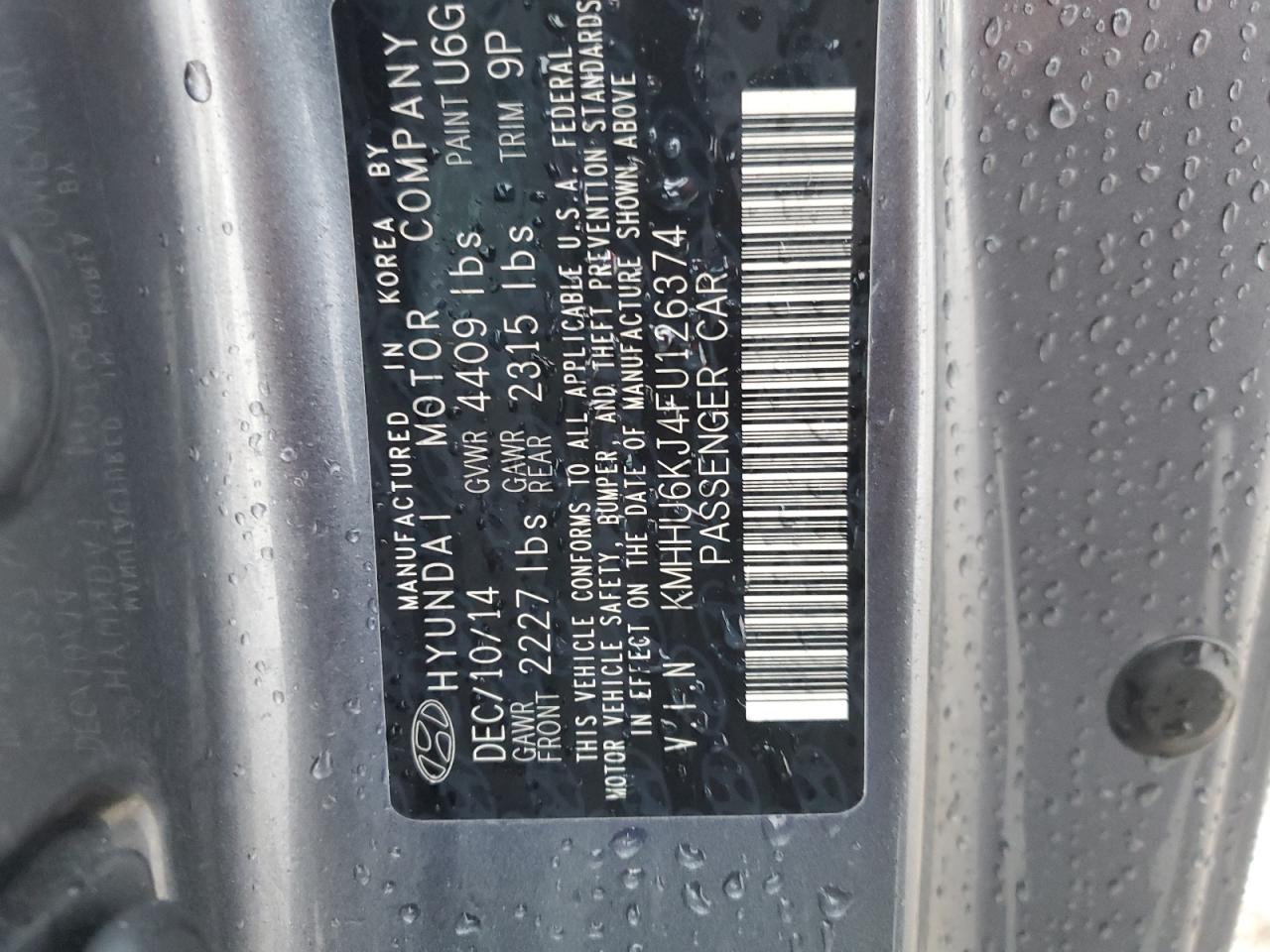 2015 Hyundai Genesis VIN KMHHU6KJ4FU126374 Copart auction photo, front end damage thumbnail 12