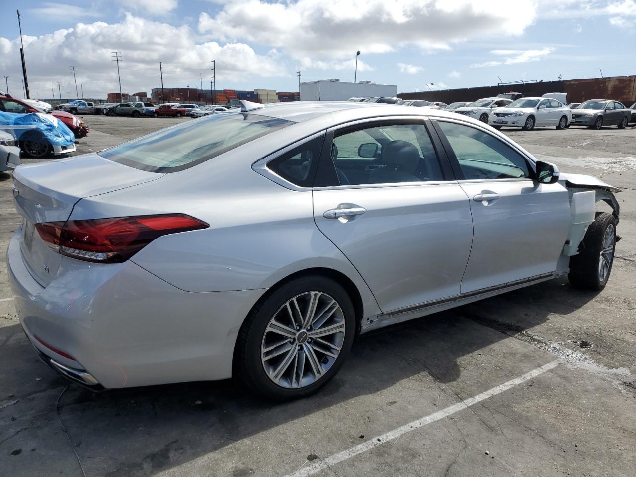 2018 Genesis G80 VIN KMHGN4JEXJU227073 Copart auction photo, front end / side damage thumbnail 3