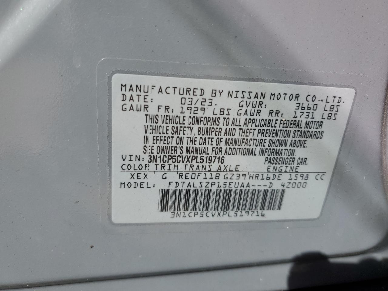 2023 Nissan Kicks VIN 3N1CP5CVXPL519716 Copart auction photo, front end damage thumbnail 16