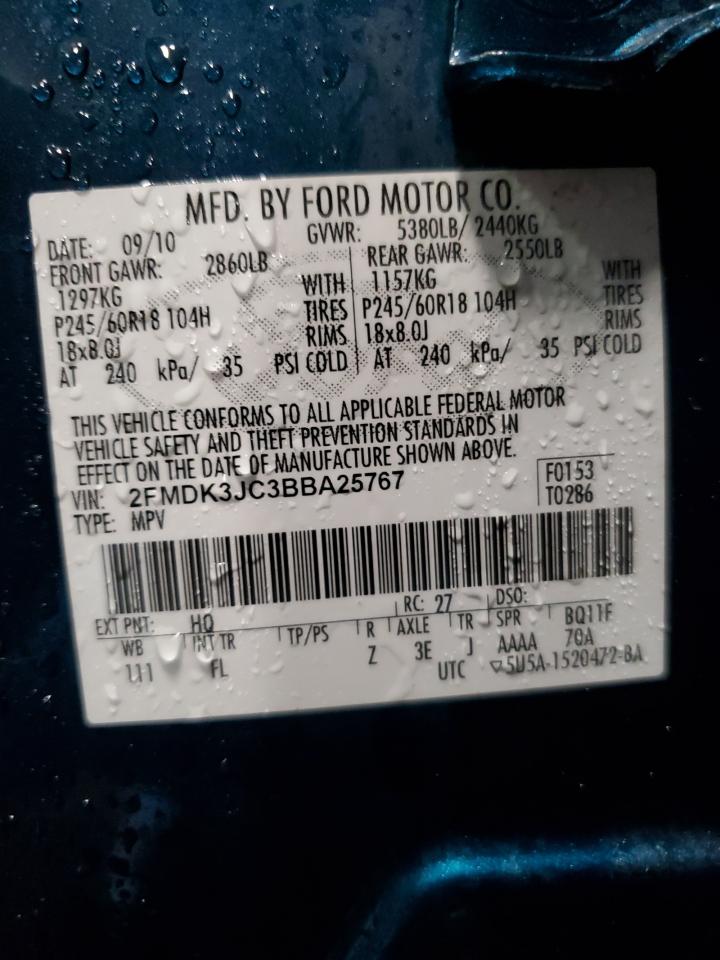 2011 Ford Edge VIN 2FMDK3JC3BBA25767 Copart auction photo, front end / side damage thumbnail 13