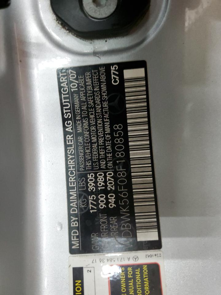 2008 Mercedes-Benz SLK-klasse VIN WDBWK56F08F180858 Copart auction photo, front end / minor dent/scratches damage thumbnail 12
