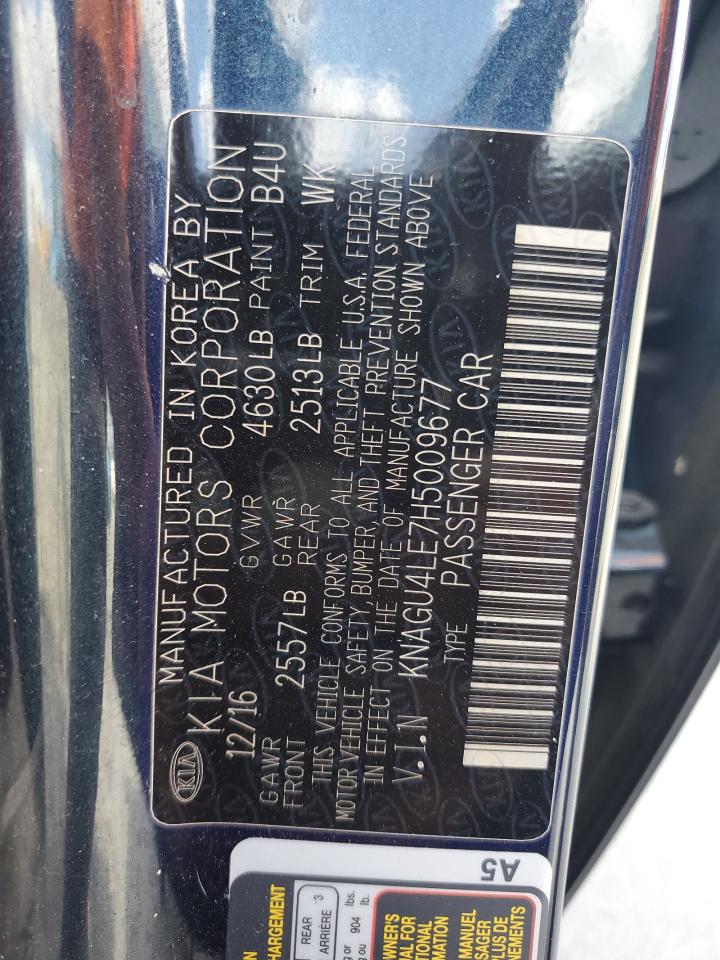 2017 KIA Optima VIN KNAGU4LE7H5009677 Copart auction photo, front end / side damage thumbnail 12