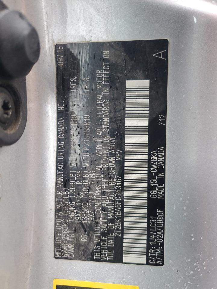 2015 Lexus RX VIN 2T2BK1BA6FC343467 Copart auction photo, front end / minor dent/scratches damage thumbnail 13
