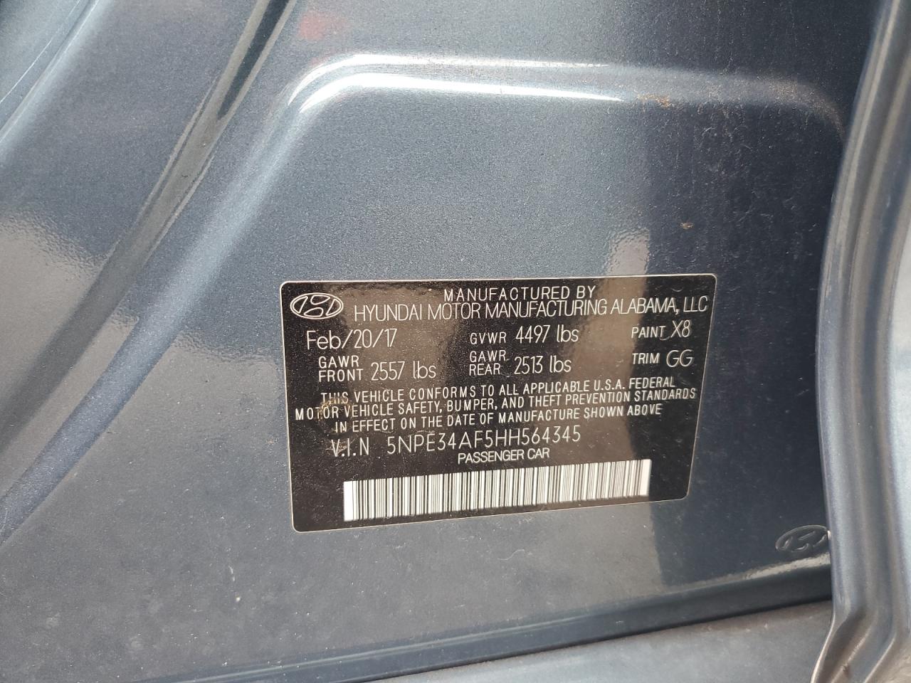 2017 Hyundai Sonata VIN 5NPE34AF5HH564345 Copart auction photo, all over damage thumbnail 12