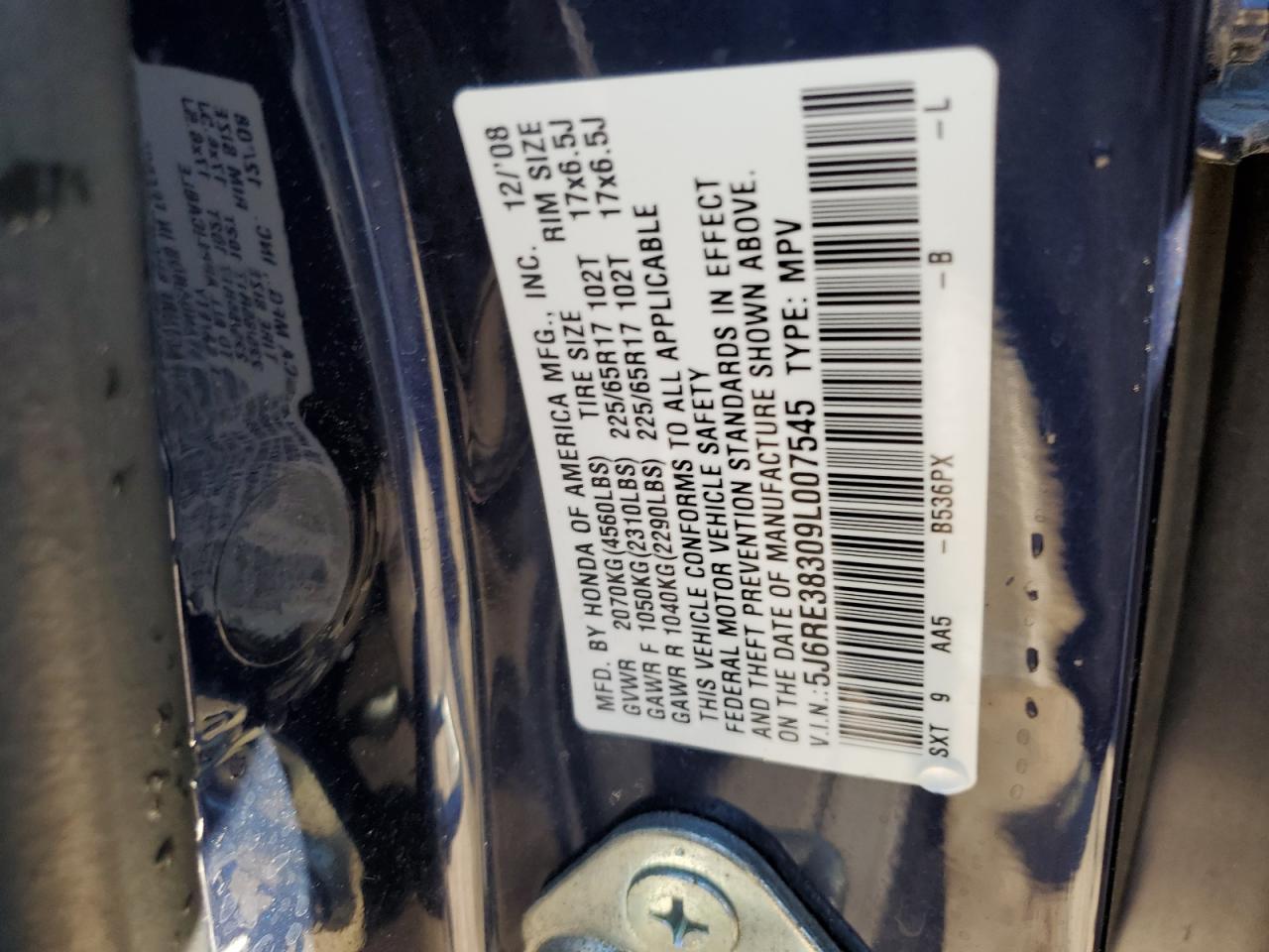 2009 Honda CR-V VIN 5J6RE38309L007545 Copart auction photo, rear end damage thumbnail 12