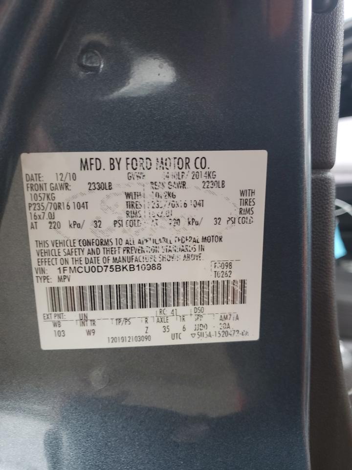 2011 Ford Escape VIN 1FMCU0D75BKB10988 Copart auction photo, rear end / minor dent/scratches damage thumbnail 14