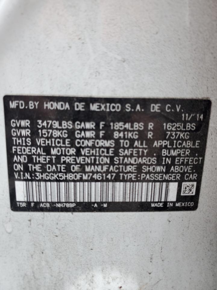 2015 Honda Fit VIN 3HGGK5H80FM746147 Copart auction photo, all over damage thumbnail 14