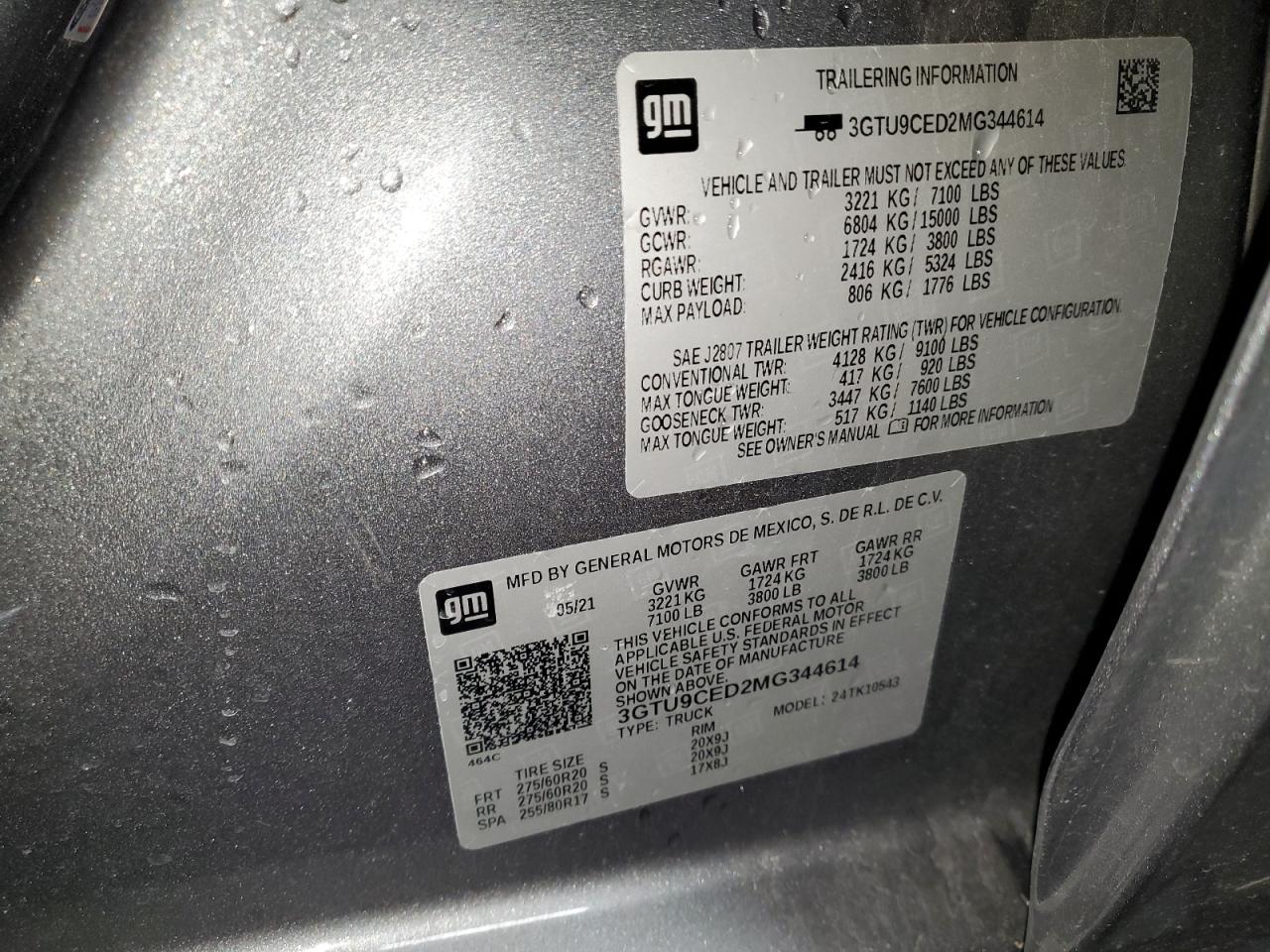 2021 GMC Sierra VIN 3GTU9CED2MG344614 Copart auction photo, front end damage thumbnail 12