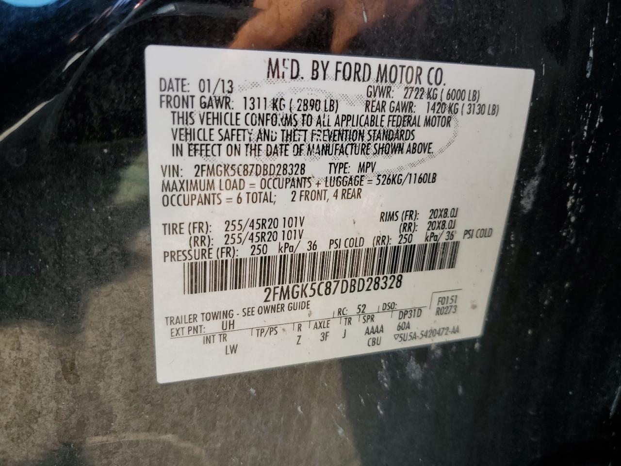 2013 Ford Flex VIN 2FMGK5C87DBD28328 Copart auction photo, all over damage thumbnail 15