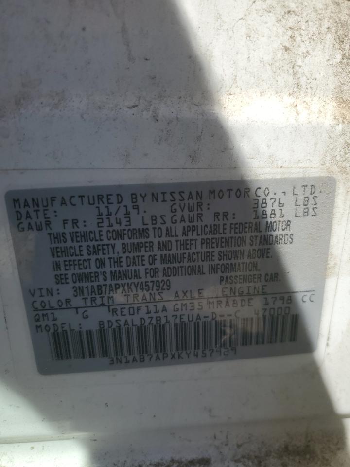 2019 Nissan Sentra VIN 3N1AB7APXKY457929 Copart auction photo, rear end damage thumbnail 12