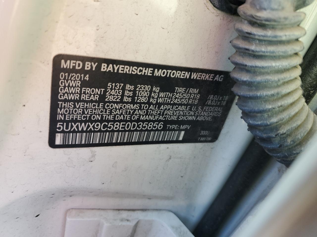 2014 BMW X3 VIN 5UXWX9C58E0D35856 Copart auction photo, rear end damage thumbnail 13