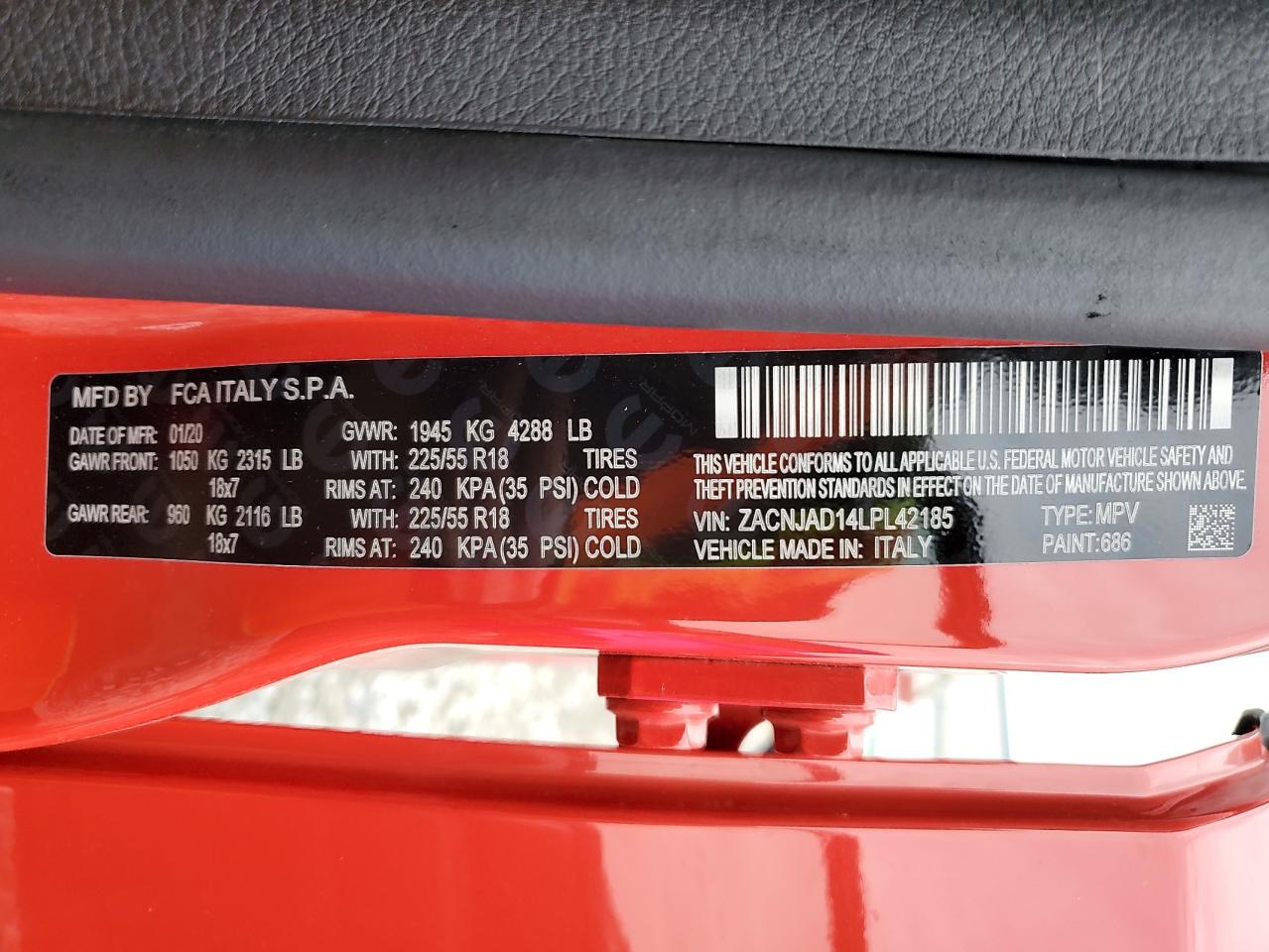 2020 Jeep Renegade VIN ZACNJAD14LPL42185 Copart auction photo, front end / minor dent/scratches damage thumbnail 15