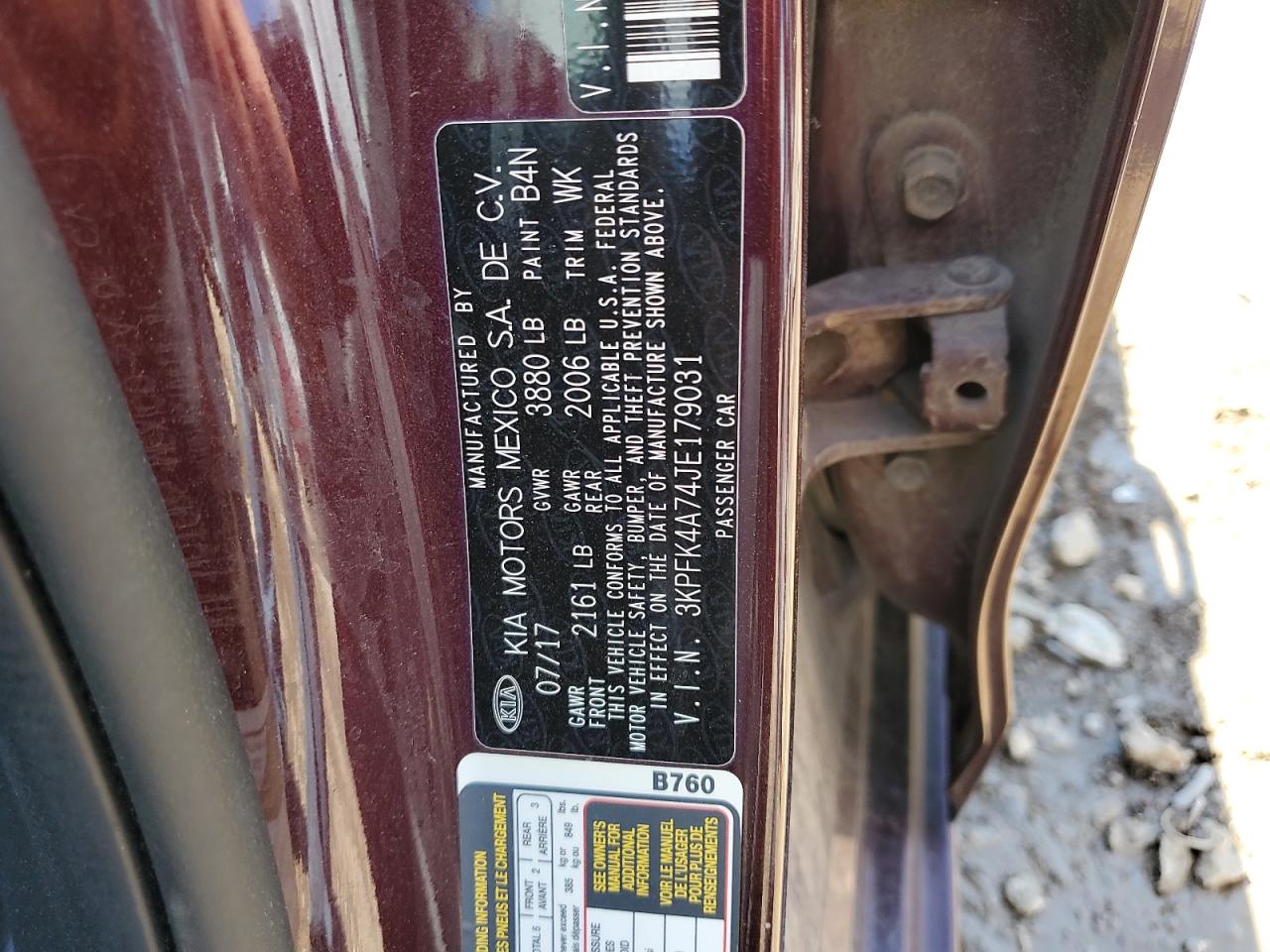 2018 KIA Forte VIN 3KPFK4A74JE179031 Copart auction photo, vandalism damage thumbnail 12