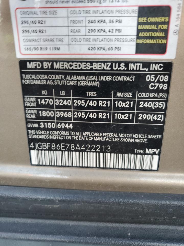 2008 Mercedes-Benz GL-klasse VIN 4JGBF86E78A422213 Copart auction photo, side / rear end damage thumbnail 13
