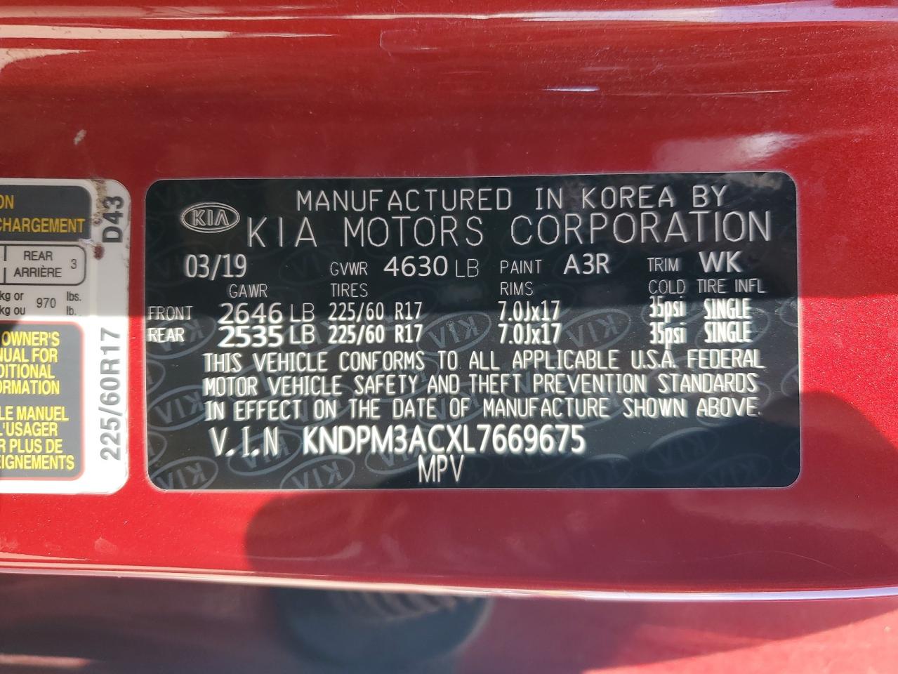 2020 KIA Sportage VIN KNDPM3ACXL7669675 Copart auction photo, front end / rear end damage thumbnail 13