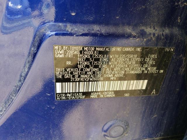 2015 Toyota RAV 4 VIN 2T3DFREV2FW260316 Copart auction photo, front end damage thumbnail 12