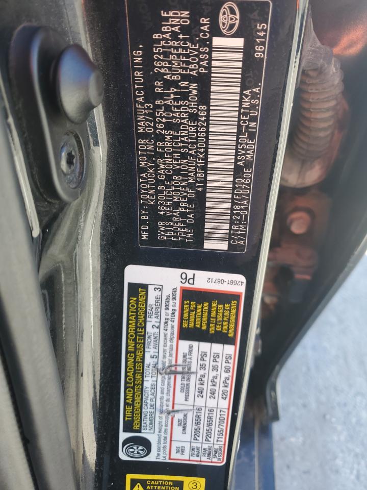 2013 Toyota Camry VIN 4T1BF1FK4DU662468 Copart auction photo, rear end damage thumbnail 15