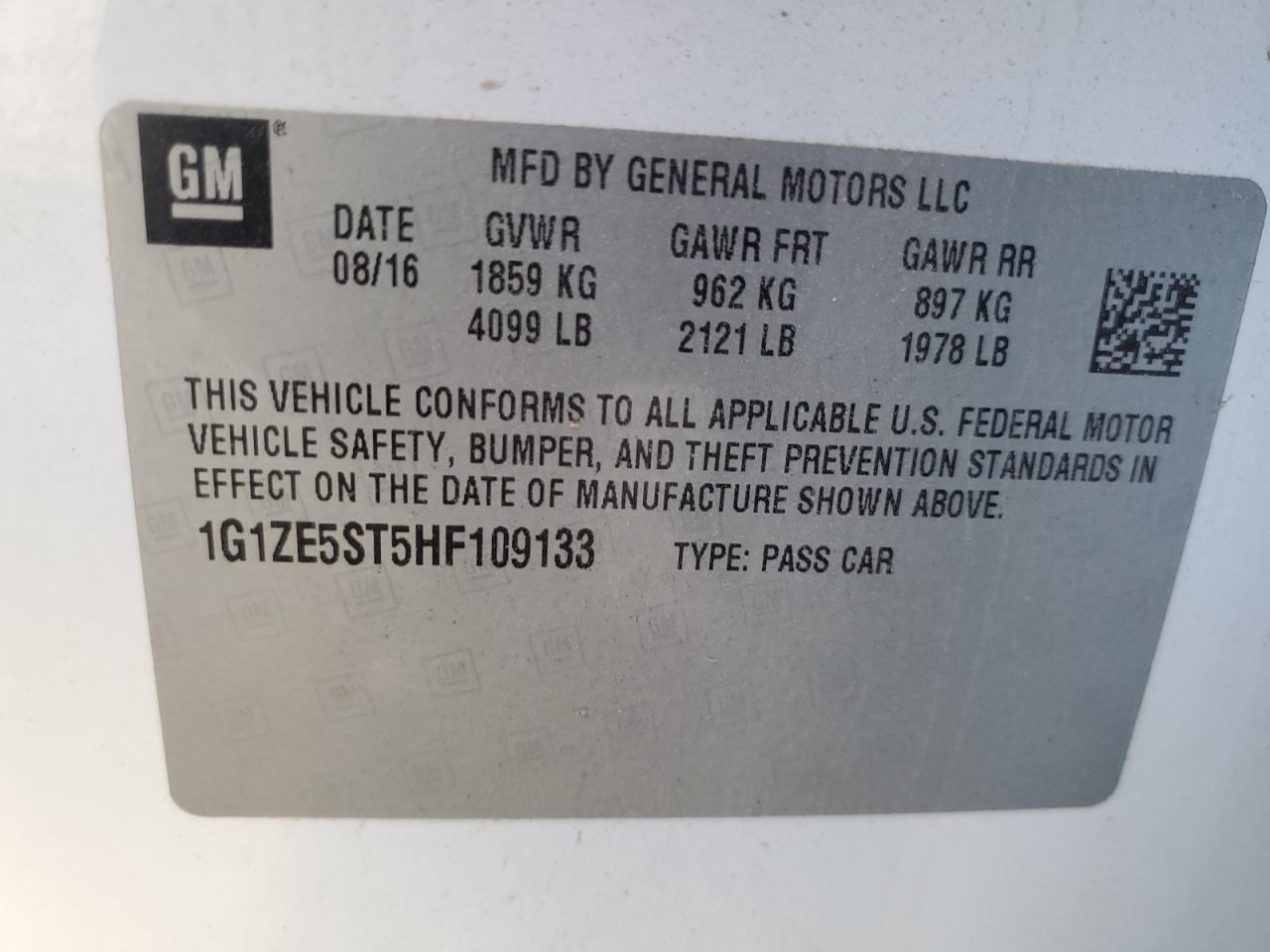 2017 Chevrolet Malibu VIN 1G1ZE5ST5HF109133 Copart auction photo, rear end / top/roof damage thumbnail 12