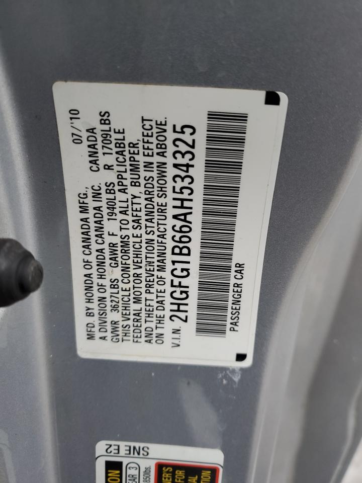 2010 Honda Civic VIN 2HGFG1B66AH534325 Copart auction photo, rear end / front end damage thumbnail 12